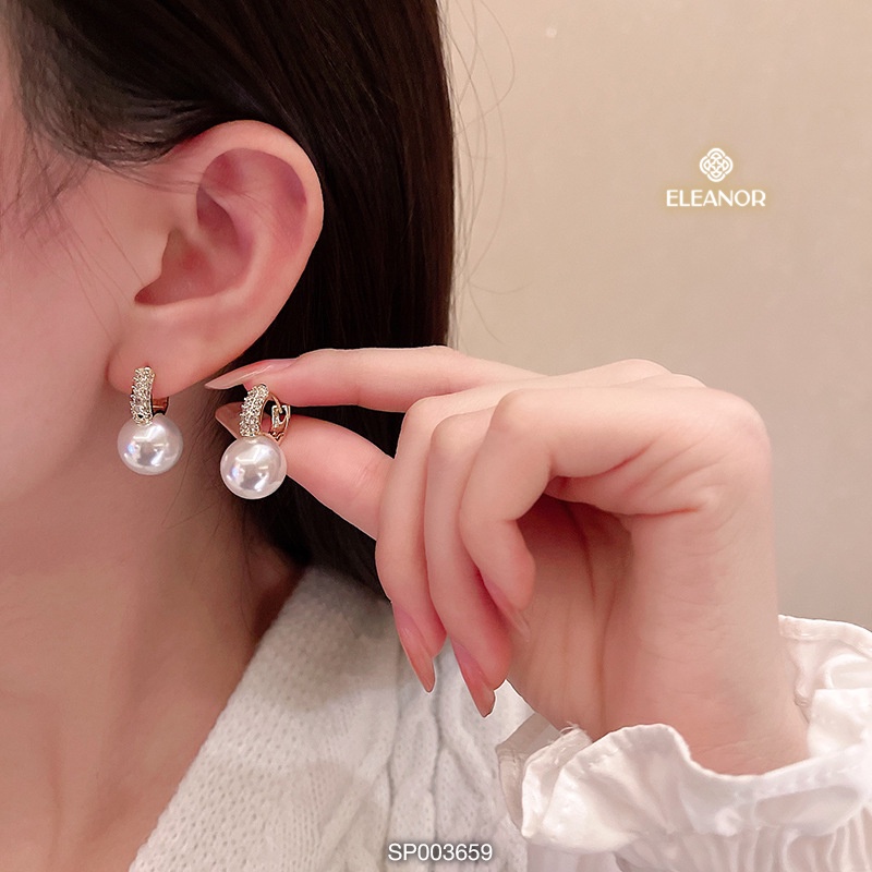 Bông tai cô dâu nữ chuôi bạc 925 Eleanor Accessories ngọc trai nhân tạo tròn đính đá phụ kiện trang sức 3659