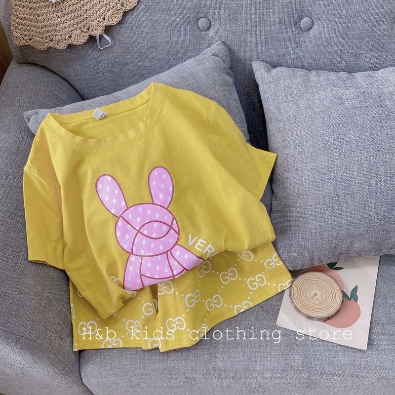 Bộ Cotton Bé Gái họa tiết thỏ GO 23-33kg❤Chất cotton 4 chiều siêu mềm mịn