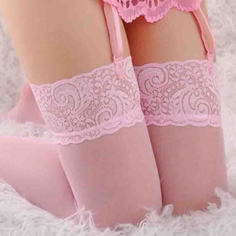 Vớ polyester phối ren hoa dài đến đùi bó sát quyến rũ dành cho nữ