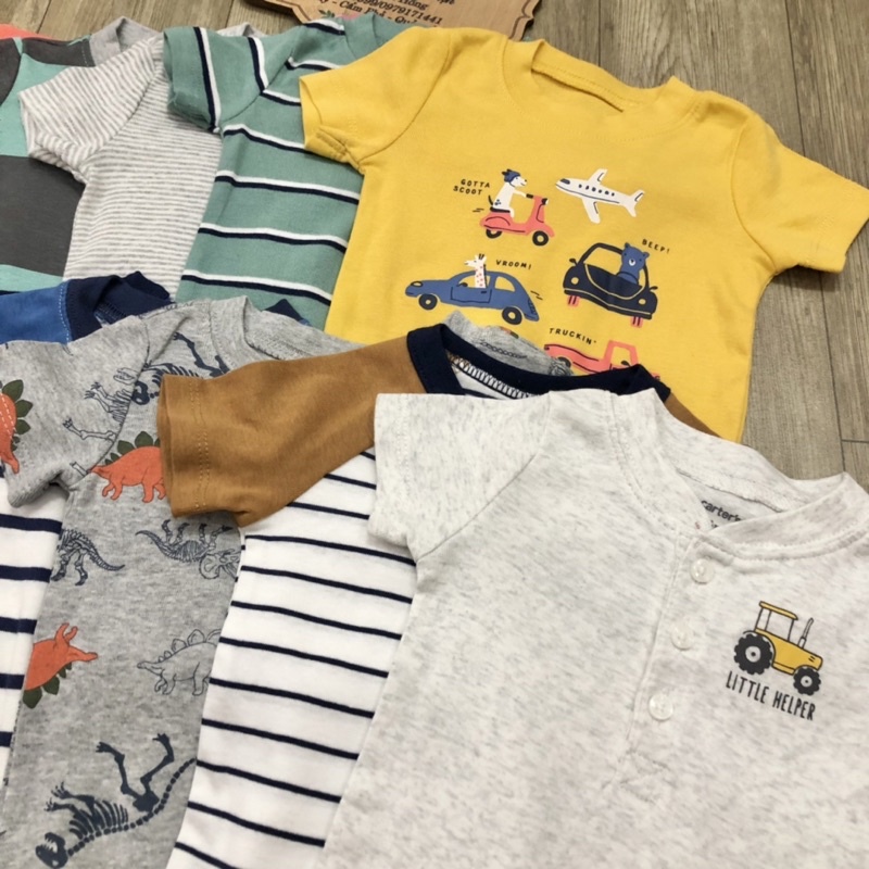 Bodysuit, body chip Carter bé trai cổ tròn xuất dư chất cotton mềm