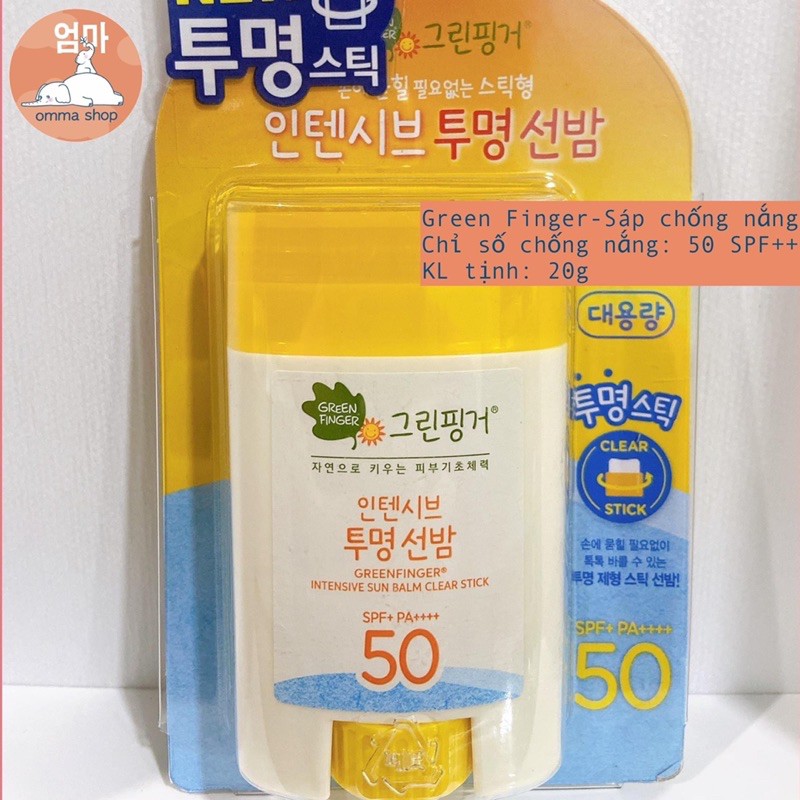 Thanh sáp chống nắng cho bé SPF 50+++ Green Finger; 20g xuất xứ Hàn Quốc dành cho trẻ từ 1 tuổi