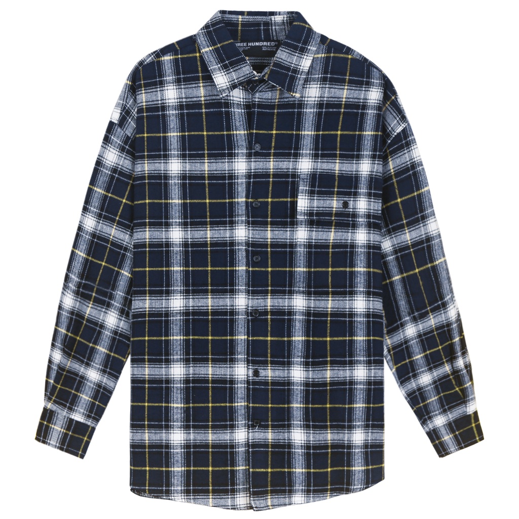 Áo Sơ Mi Flannel Màu Xanh Sọc Trắng Form Rộng Thoải Mái Chất Liệu Cotton Thoáng Mát
