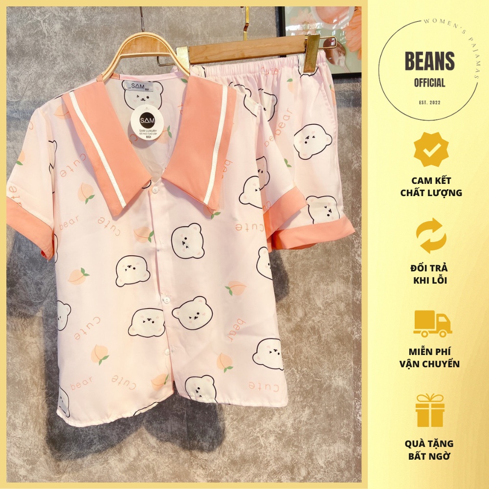 Đồ Bộ Nữ Pijama Áo Cộc Quần Đùi Mặc Nhà Đồ Ngủ Nữ Dễ Thương Chất Lụa Latin Cao Cấp