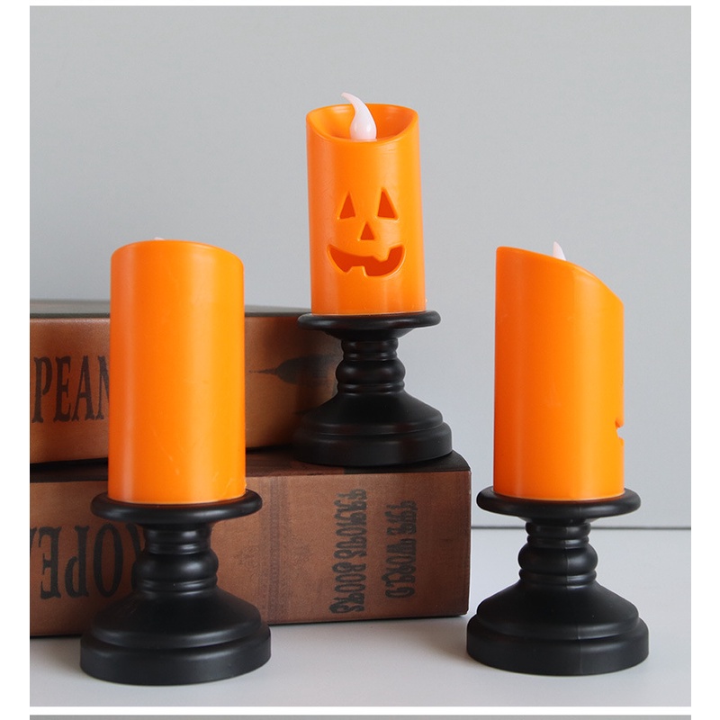 Nến điện tử hình bí ngô trang trí bàn tiệc Halloween
