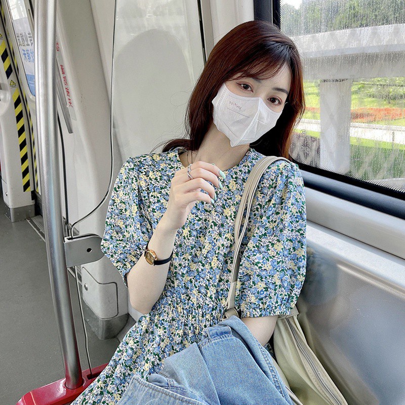 Đầm dài dáng rộng in họa tiết hoa phong cách Hàn Quốc thời trang mùa hè cho nữ