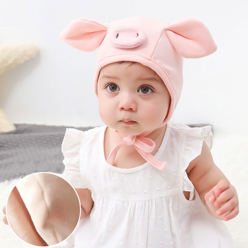 Mũ Beanie Vải Cotton Hình Chú Heo Hồng Dễ Thương Dùng Làm Đạo Cụ Chụp Ảnh Cho Bé 0-2 Tuổi