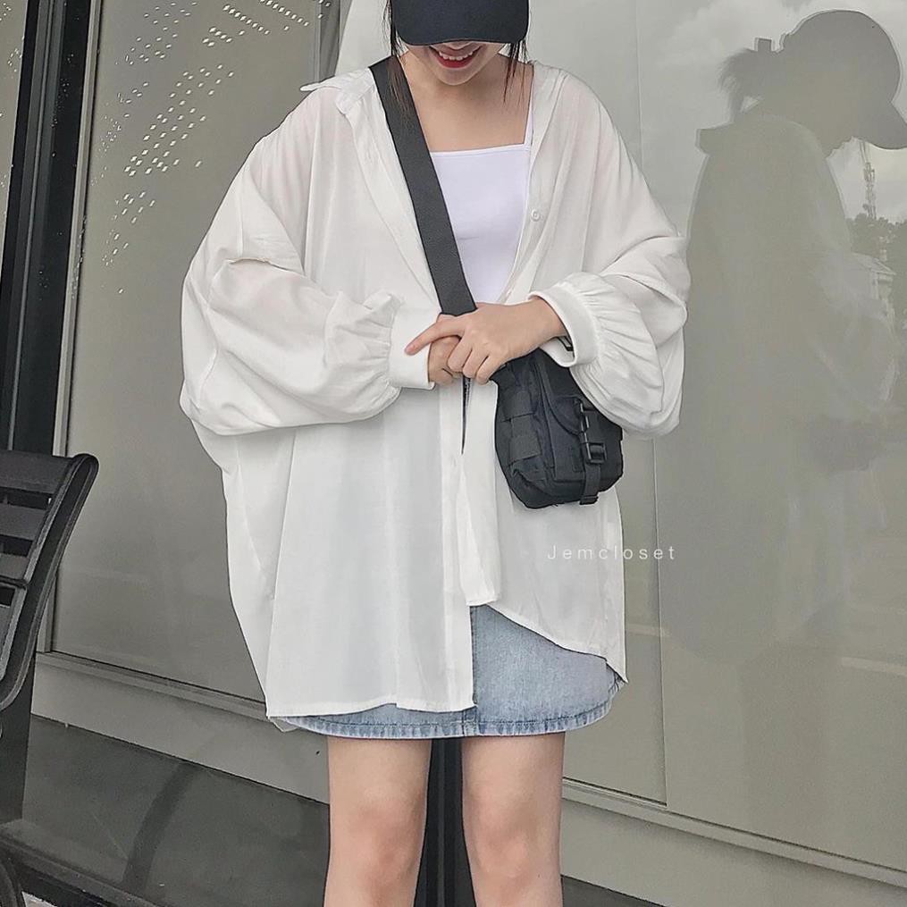 ÁO SƠ MI TRẮNG TAY BỒNG FORM THỤNG OVERSIZE - ÁO KHOÁC SOMI DÀI TAY NỮ TRẮNG ĐI HỌC UNISEX * ⭐