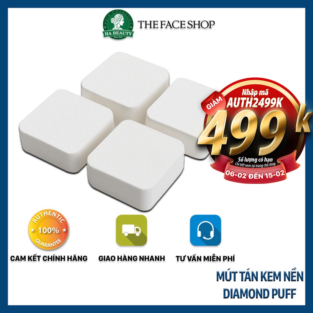 (AUTH) Set 4 mút tán kem nền DIAMOND PUFF The Face Shop