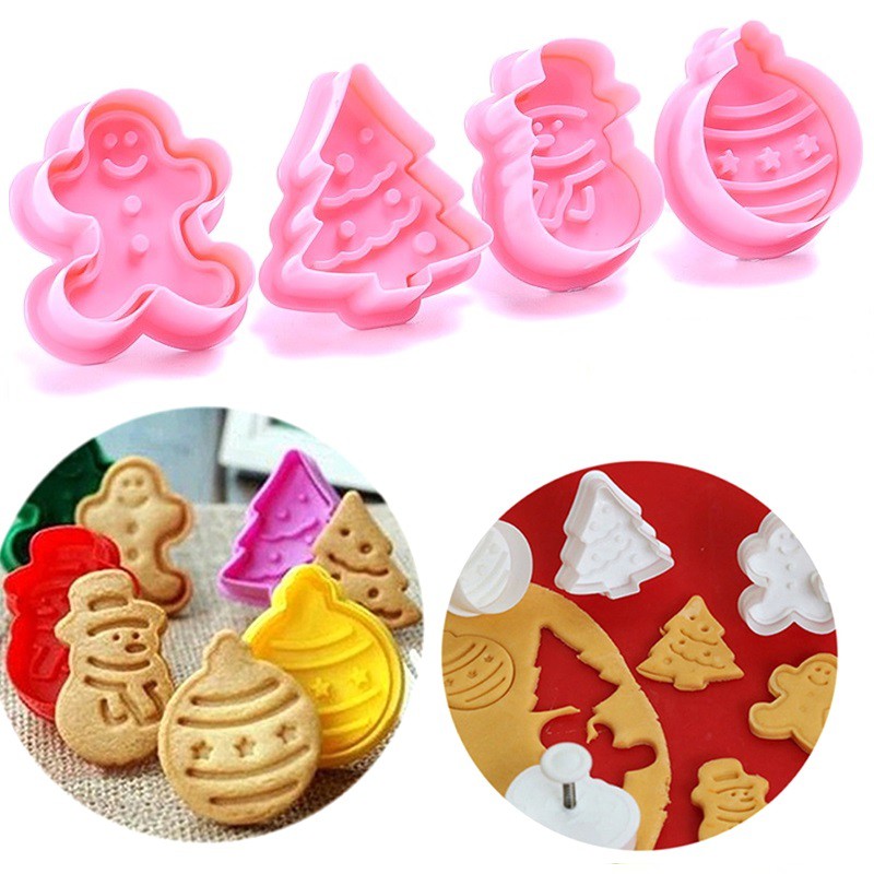 Set 4 khuôn cắt bánh chủ đề giáng sinh 3D độc đáo