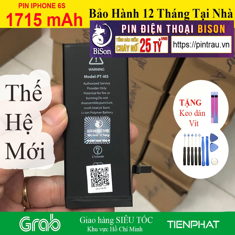 Pin BISON Iphone 6S chính hãng - Pin Con Trâu - BH 12 tháng online - Dung Lượng 1715 mAh