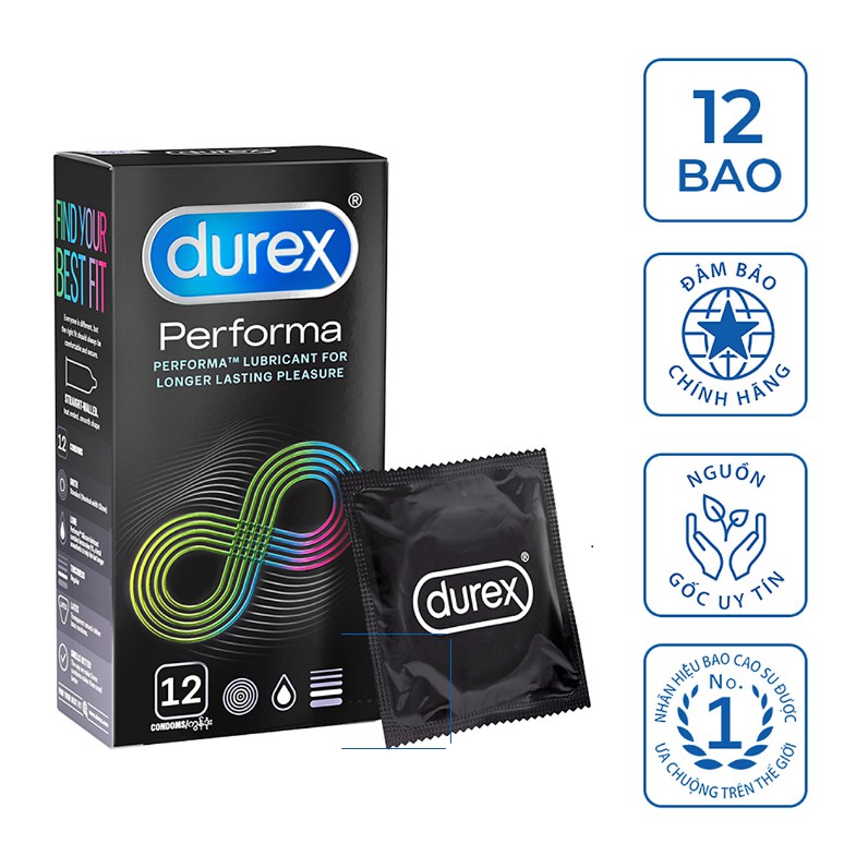 Bao cao su Durex Performa KÉO DÀI THỜI GIAN QH  - PHIÊN BẢN MỚI - HỘP 12 CÁI