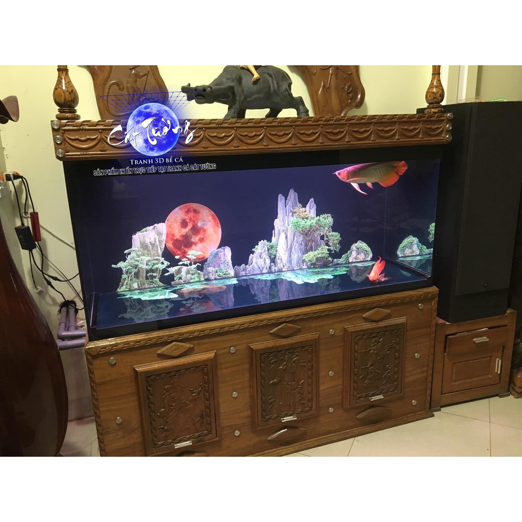 tranh 3d. tranh dán bể cá thủy sinh, bể cá rồng (tranh lưng)