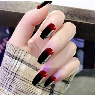 Bộ 24 móng tay giả đen đỏ trơn