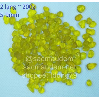Sỏi thủy tinh / cát thủy tinh màu vàng chanh trong suốt trang trí trong lọ hoa, kích thước 5 - 9mm, 2 lạng ~ 200g