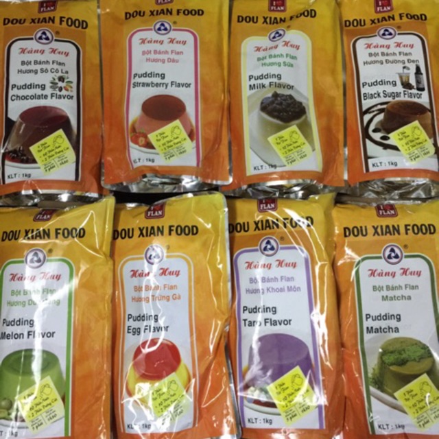 pudding Hàng huy ( trứng, dâu,socola, dưa gang,sữa..)