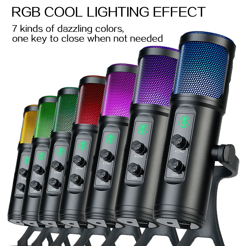 RGB USB Condenser Microphone Micrô truyền phát giọng hát chuyên nghiệp Micrô ghi âm phòng thu âm thanh Microphone cho PC YouTube Video Twitch Gaming Ghi âm Karaoke