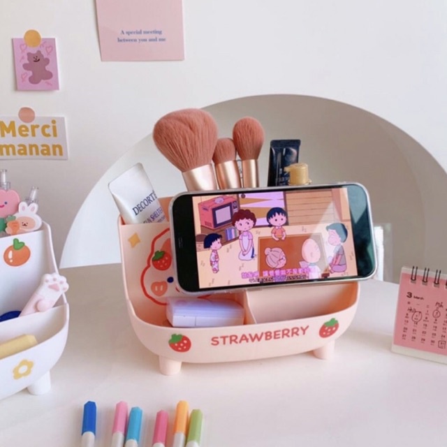Kệ cắm bút mini, kệ đựng mỹ phẩm đồ trang điểm 6 ngăn nhựa ABS nhiều màu sắc - Tặng kèm Sticker 2D - TiNa’s House