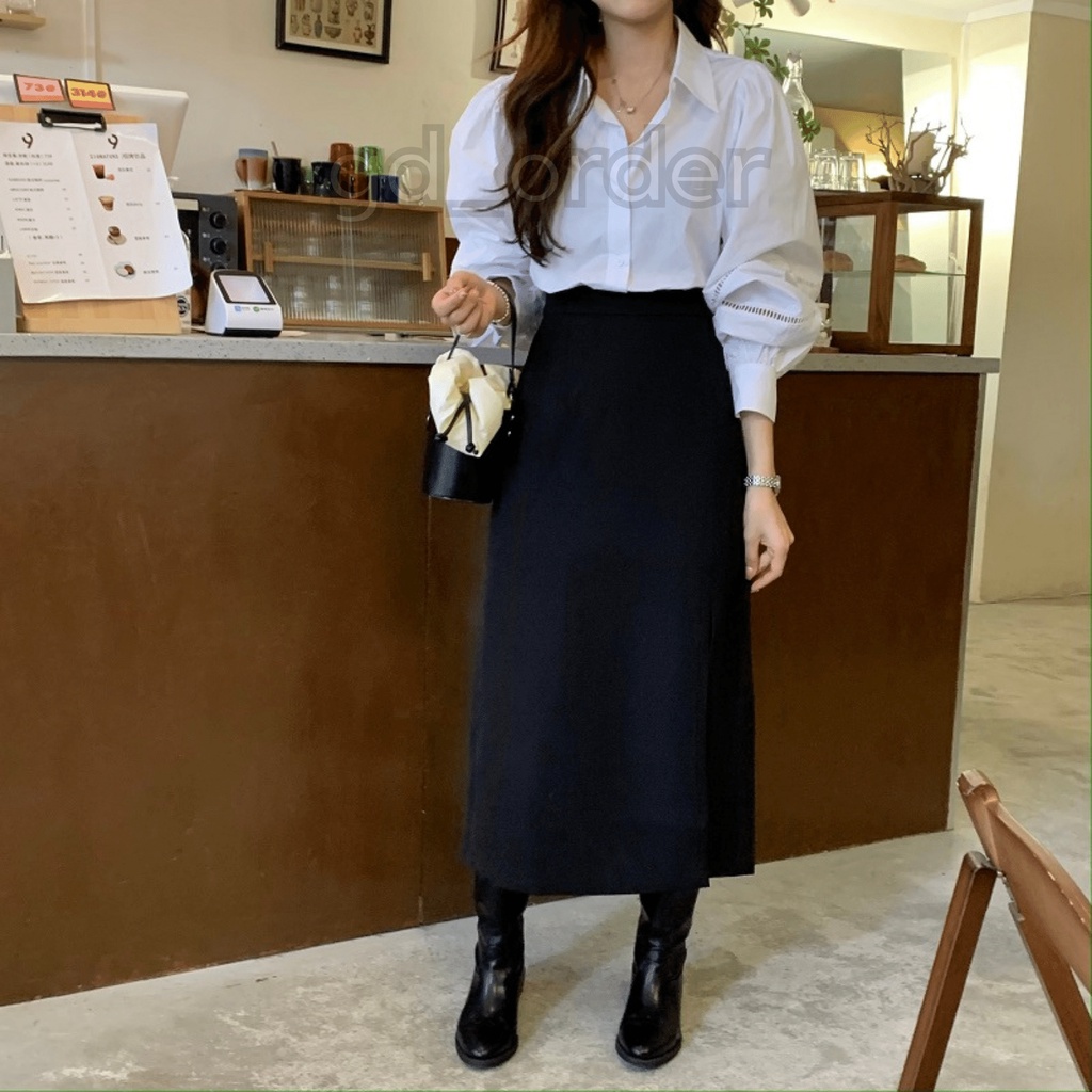 B71|Set bộ blazer nữ áo gile khoác croptop, váy cạp cao bút chì dài rộng xẻ tà gd_order