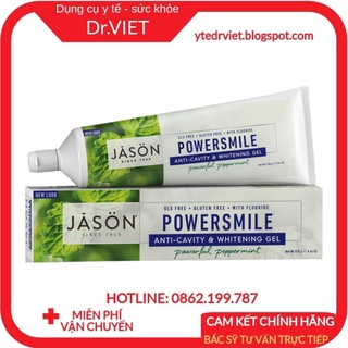 Kem đánh răng làm trắng răng JASON phân loại 170g và 119g giúp làm sạch mảng bám và làm trắng răng