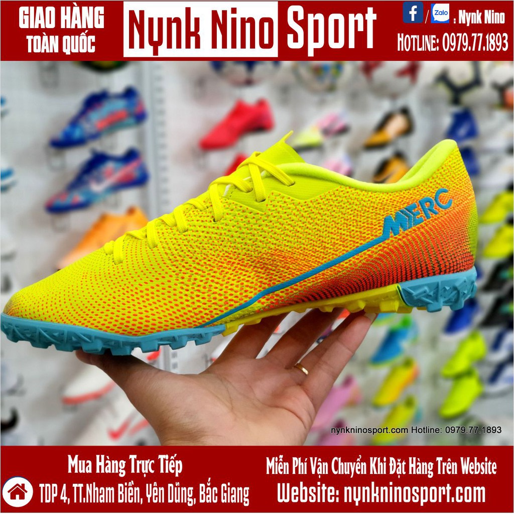 Giày Bóng Đá Mercurial 13 Academy Nõn Chuối Xanh Ngọc Vạch Cam TF