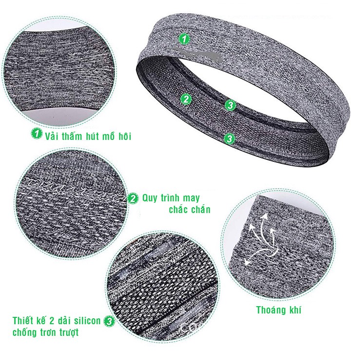 Băng đô thể thao headband cotton đeo trán thấm chặn mồ hôi chống trượt co giãn thời trang bản 5cm