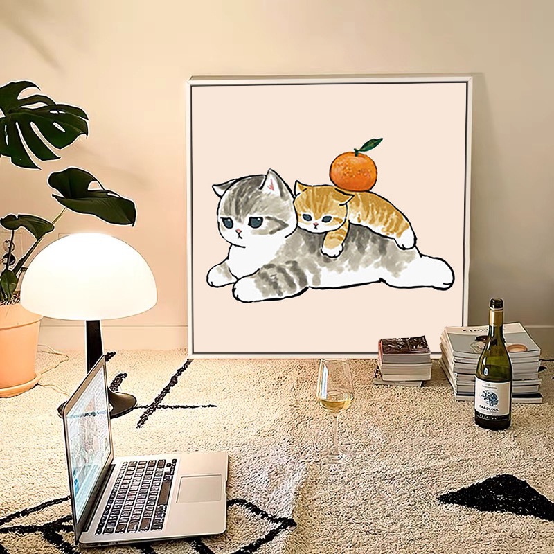 Tranh Canvas Chống Thấm Nước Trang Trí Nội Thất Hình Mèo Hoạt Hình Xinh Xắn