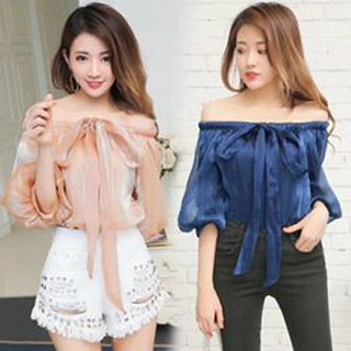 Áo trễ vai kèm dây buộc nơ
