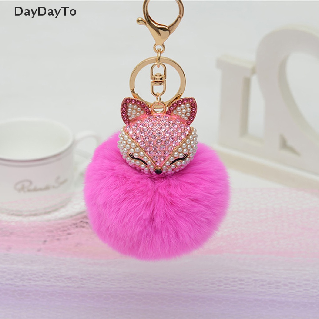 Móc Khóa Hình Cáo Có Quả Cầu Lông Xù Đính Đá Dễ Thương