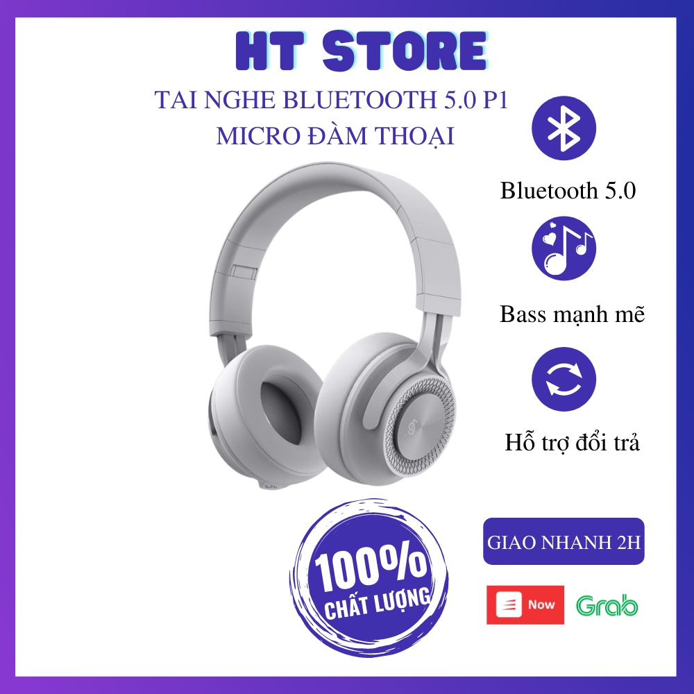 Tai Nghe/Headphone Chụp Tai Bluetooth 5.0 P1 Có Micro Đàm Thoại Âm Bass Mạnh Mẽ Hàng Cao Cấp Kiểu Dáng Sành Điệu