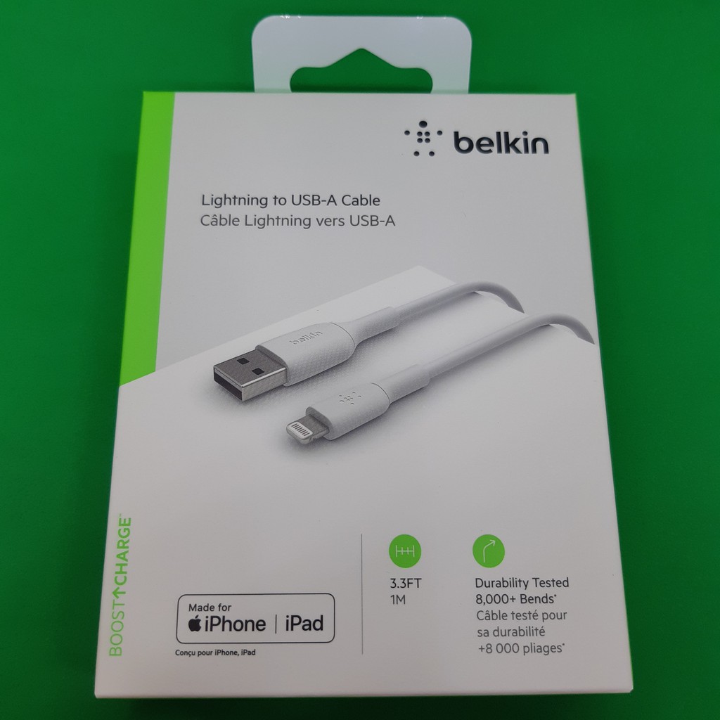 Cáp Sạc Nhanh IPHONE USB - Lightning BELKIN Chính Hãng Của Mỹ, Dài 1m, Màu Trắng, Độ Bền Cao, Bảo Hành 12 Tháng