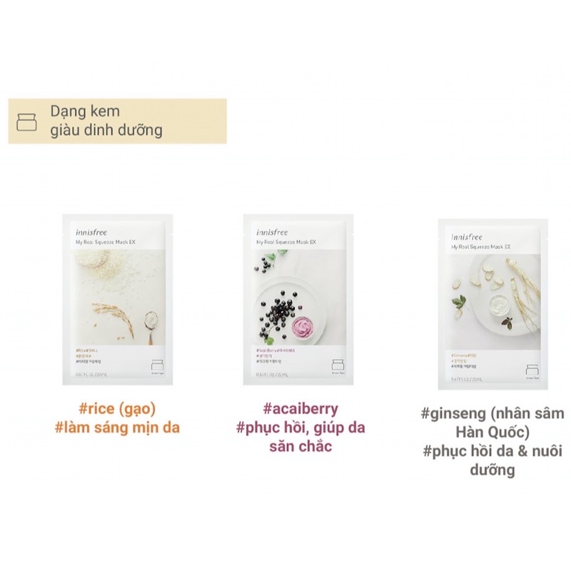 Combo 20 mặt nạ Innisfree My Real Squeeze Mask full nhiều vị , combo 20 mask innisfree, combo 20 mặt nạ Hàn Quốc