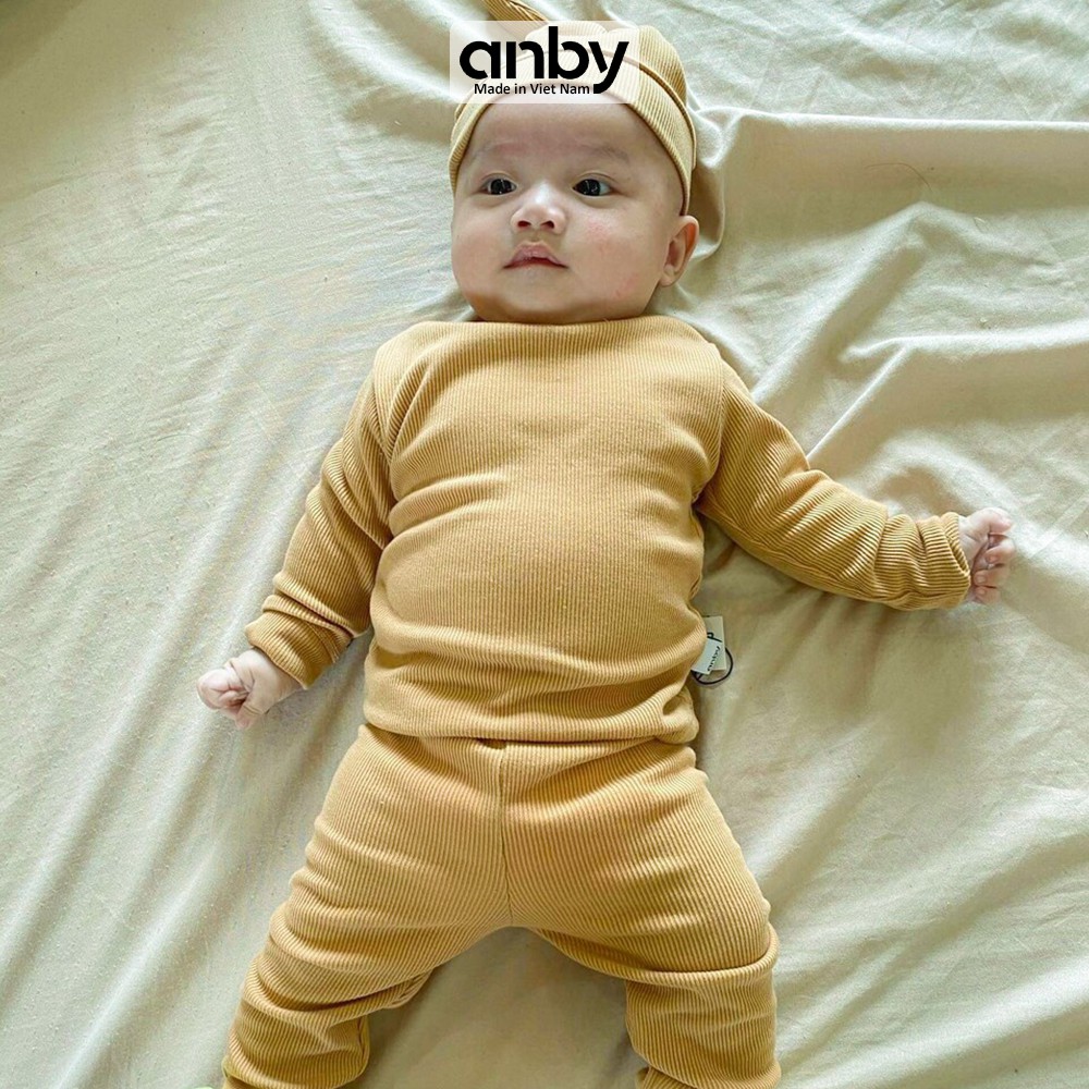 Bộ quần áo dài tay body trẻ em ANBY unisex nhiều màu cho bé từ sơ sinh đến 4 tuổi kèm nón củ tỏi AB06