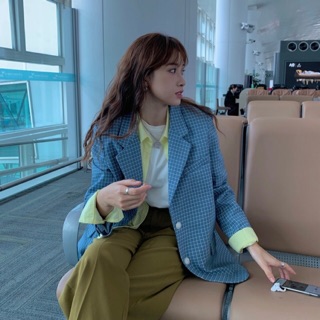 (Sẵn) Áo blazer xanh kẻ caro cá tính trendy