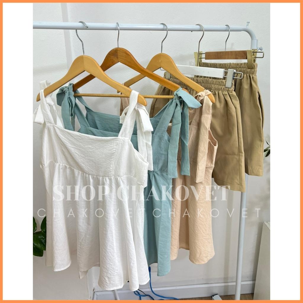 Set đồ nữ S8286, sét babydoll nữ kèm quần mùa hè áo kiểu nữ 2 dây bánh bèo freesize đi biển đi chơi sang chảnh-CHAKOVET