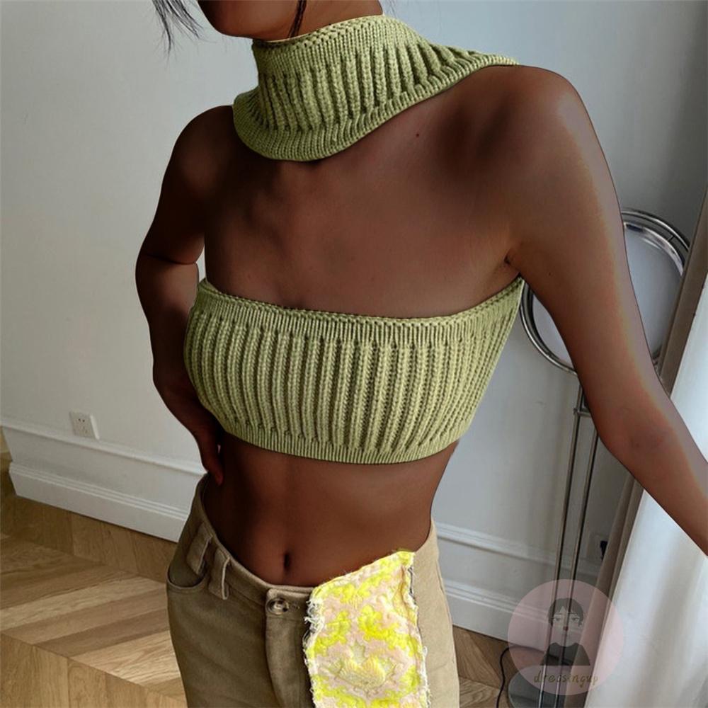 Áo Dệt Kim Không Tay Cổ Yếm Màu Sắc Trơn Thời Trang Mùa Hè Dành Cho Nữ