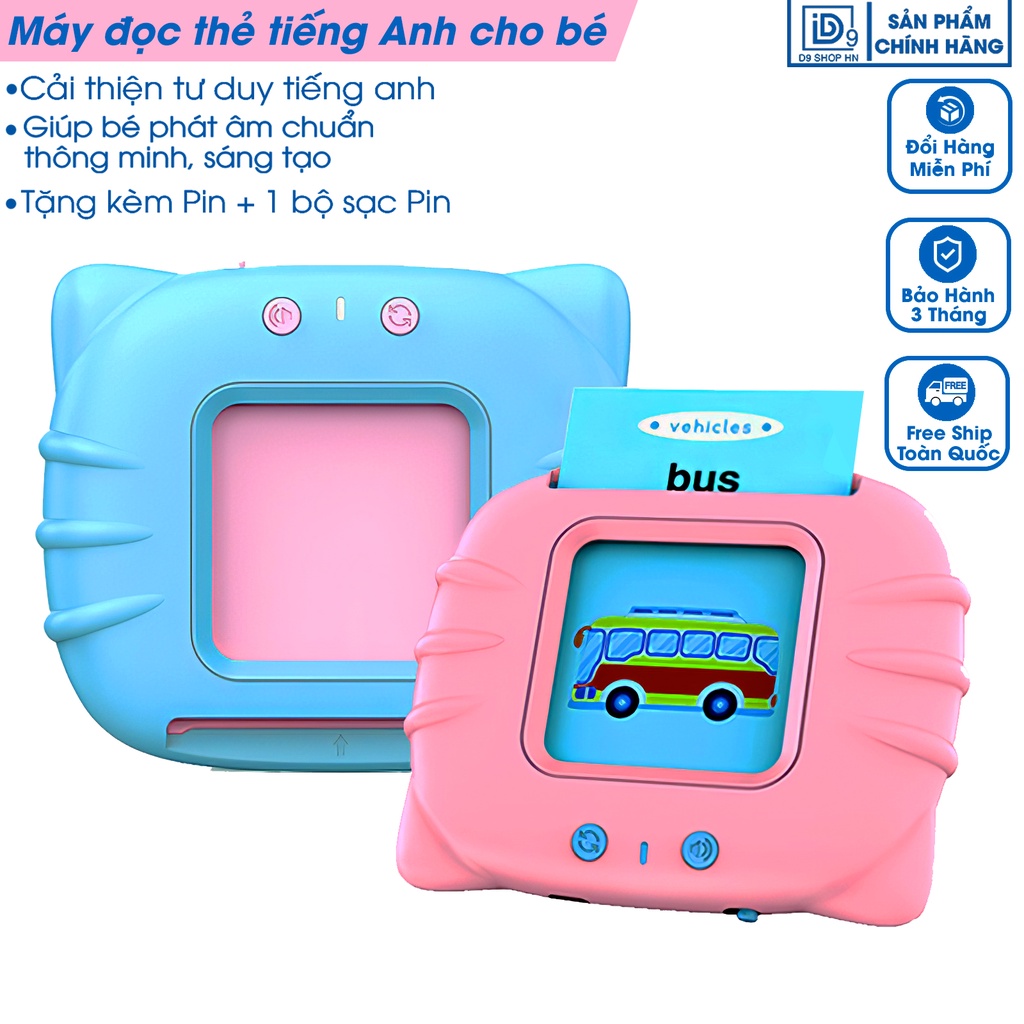 Máy đọc thẻ tiếng anh phát âm chuẩn Flashcard, Máy đọc từ vựng cho bé, giáo dục sớm thông minh, 8 Chip, Sạc Pin, D9 shop