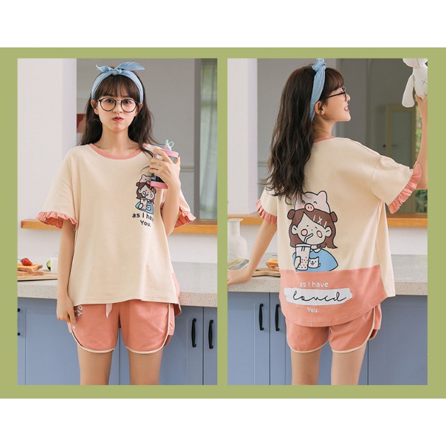 Bộ Mặc Nhà, Bộ Ngủ Cotton - Cá Tính, Phong Cách Hàn Quốc - Hàng Hót Mã A175 | BigBuy360 - bigbuy360.vn