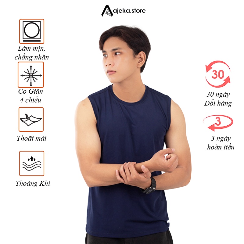 Áo thun ba lỗ nam thể thao AJEKA J11, thun lạnh co giãn 4 chiều