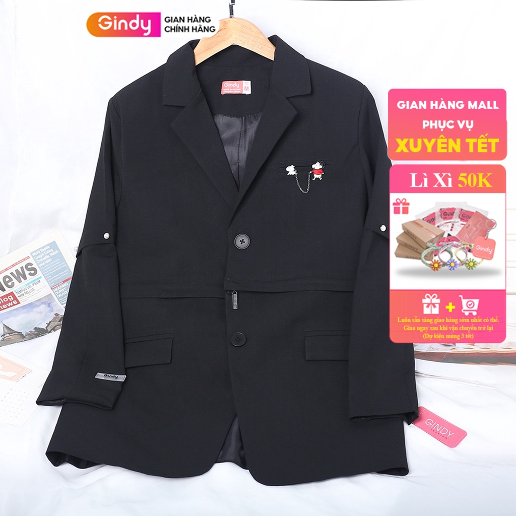 Áo Blazer nữ GINDY 2 lớp dáng vest dài tay có đệm vai ghim cài Crayon Shin-chan thời trang thu đông Hàn Quốc A9111