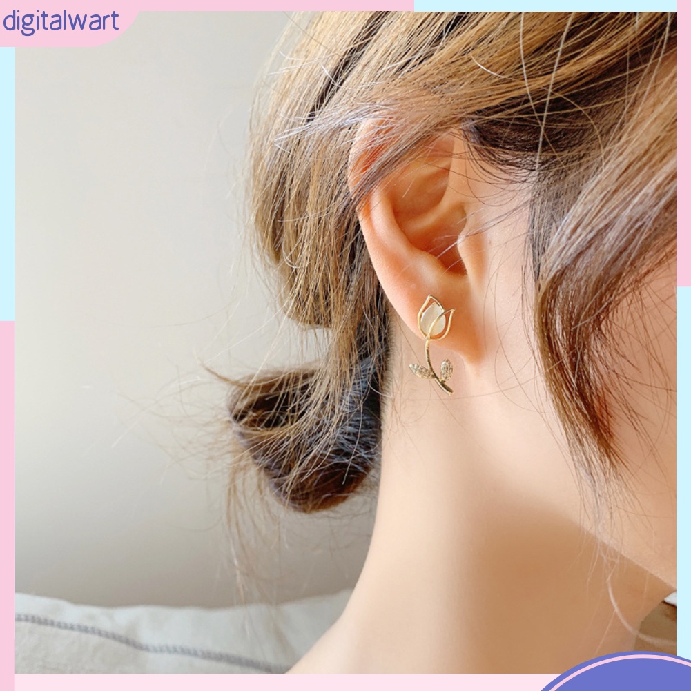 Cặp Khuyên Tai Tạo Hình Hoa Hồng Khảm Đá Duyên Dáng Thời Trang Cho Nữ