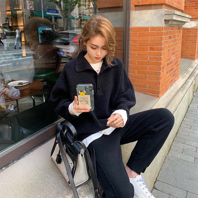 Set trang phục thể thao ZHELIHANGFEI dệt kim dáng rộng phong cách sang trọng thời trang dành cho nữ