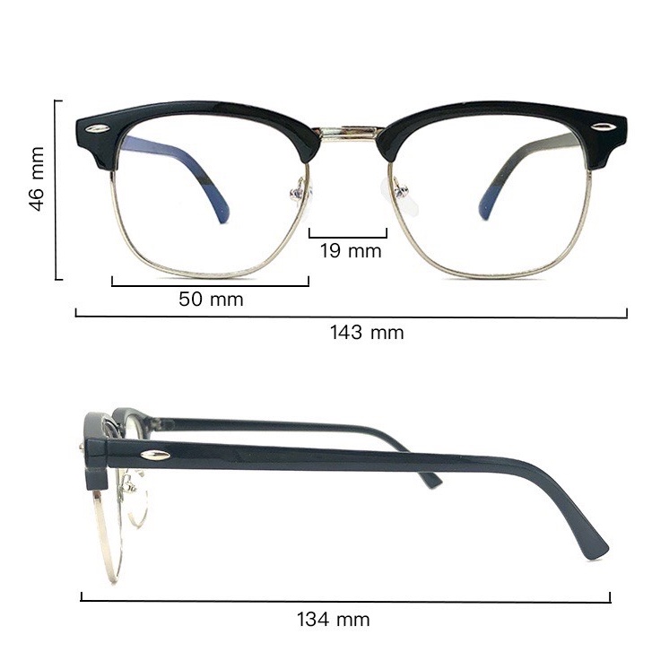 Gọng kính cận nam nữ unisex nửa gọng trên bản đẹp phong cách trang nhã, kính giả cận nam nữ Hàn Quốc