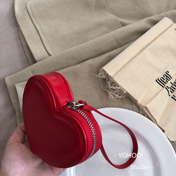 Ví Da PU Nhỏ Xinh Đựng Tiền Xu Họa Tiết Trái Tim Đáng Yêu