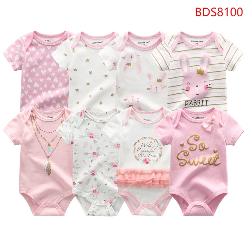 8PCS Bodysuit cho bé bodysuit cho bé gái Body chip bé trai 100% cotton set body chip bé trai Jumpsuit sơ sinh