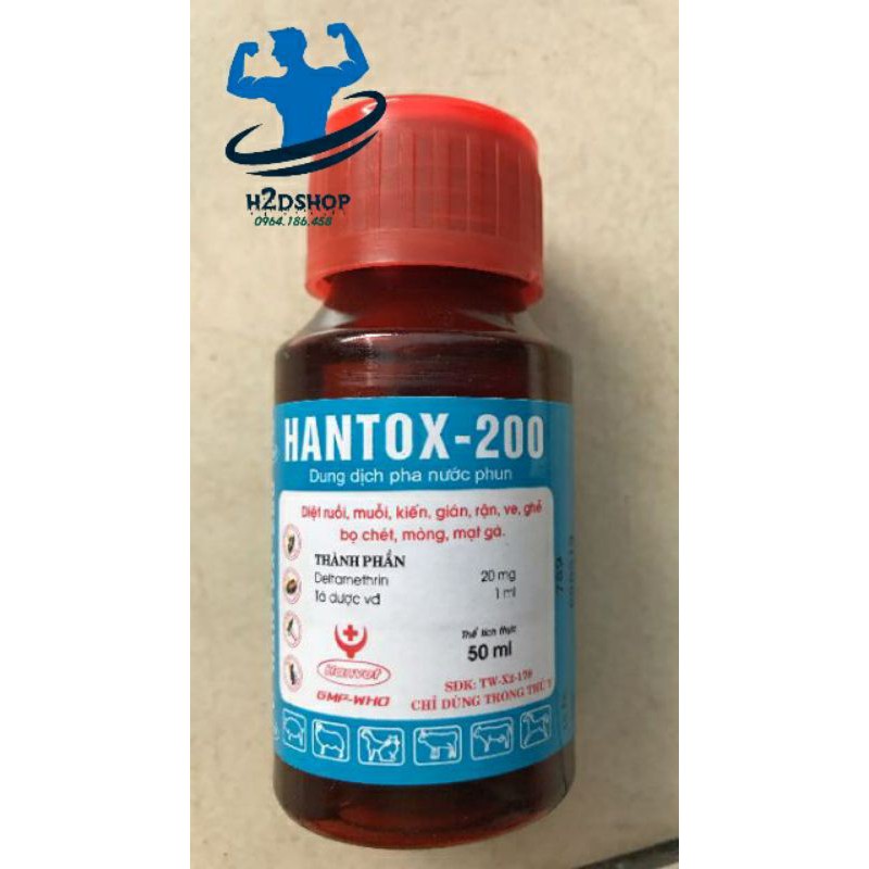 Hantox 200 dung dịch phun Ruồi, muỗi, diệt ve bọ, mạt gà loại 50ml, 100ml(1 lọ)