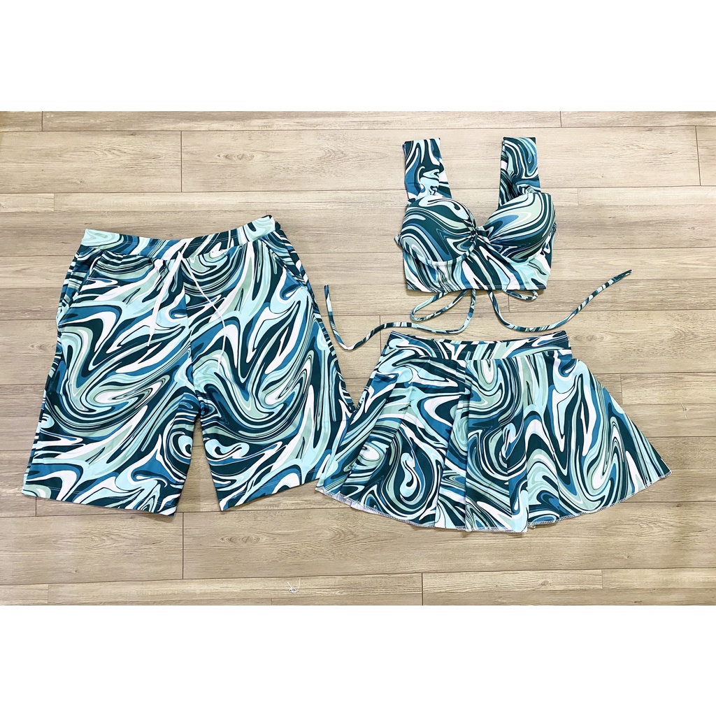 Đồ bơi cặp đôi nam nữ, BIKINI ĐÔI nam nữ vân xanh 02 - Đồ đôi, thời trang nam nữ Forever Couple Store