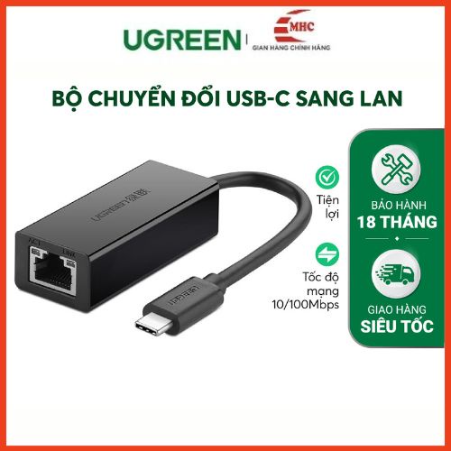 Bộ chuyển đôi từ USB Type C sang LAN 10/100 Mbps Ugreen 30287 chính hãng, bảo hành 18 tháng