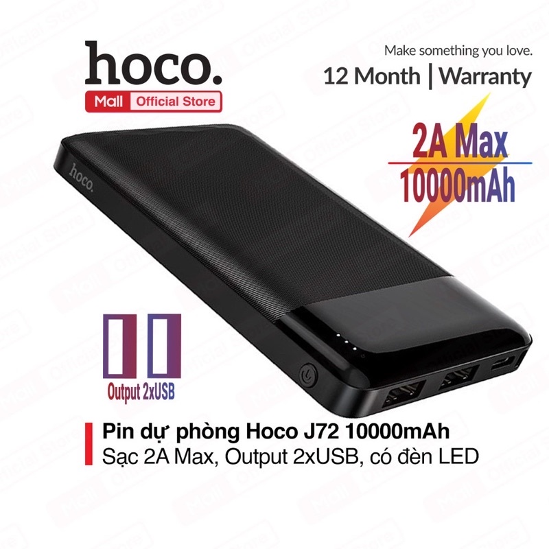 ✔FREESHIP✔️✔Pin Sạc Dự Phòng HOCO J72  2 Cổng Sạc IN/Out-USB, 10.000mAh-Nhỏ gọn-Siêu Mỏng cho IPhone Samsung Oppo Huawie