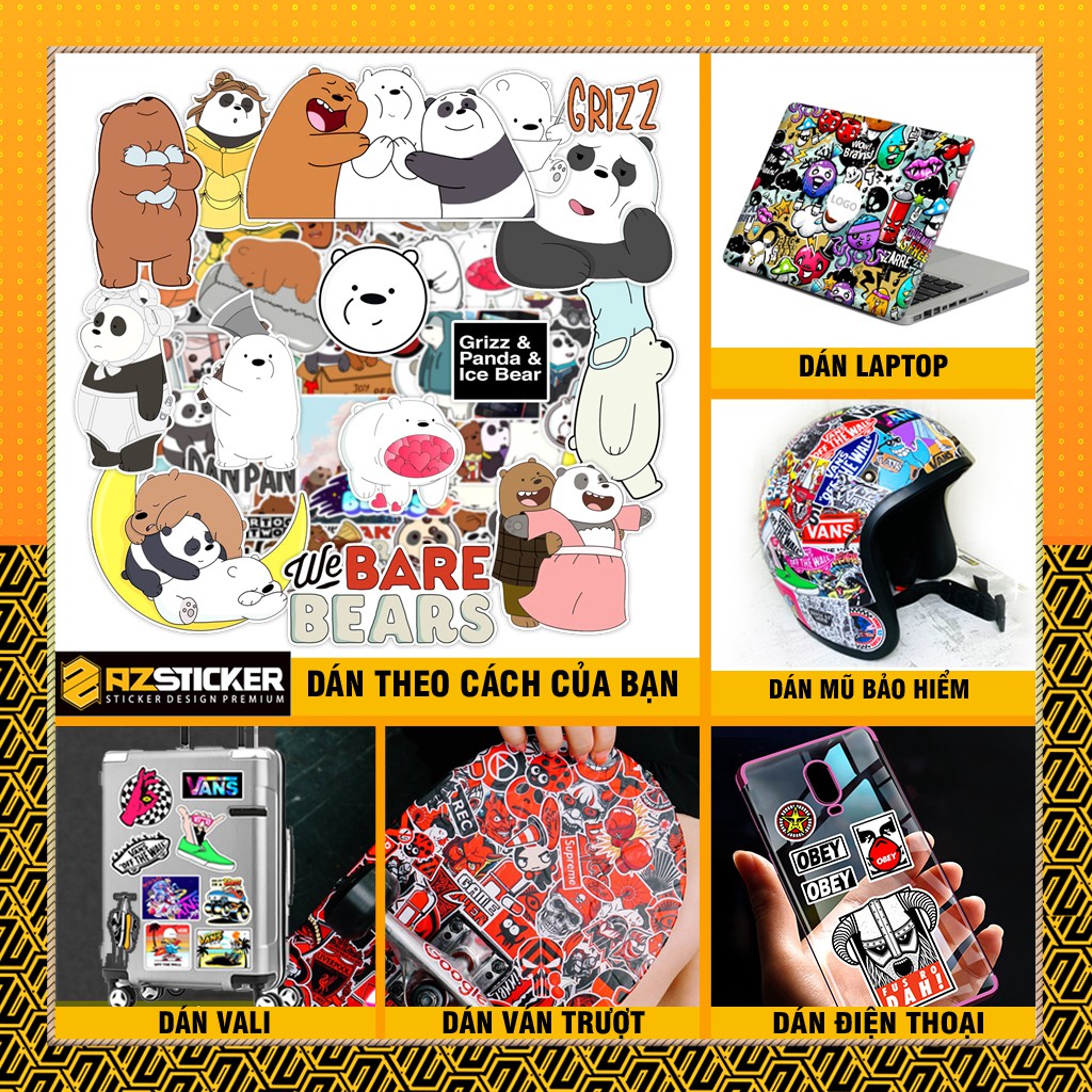 Sticker We bare bear | Sticker Nón Bảo Hiểm, Dám Xe, Dán Laptop, Sticker Guitar Chống Thấm Nước, Chống Bay Màu