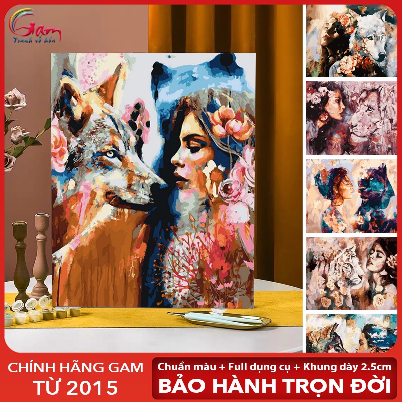 Tranh sơn dầu số hóa tự tô màu Gam cô gái thiên nhiên hoang dã khung dày 2,5cm đã căng khung size 40x50cm